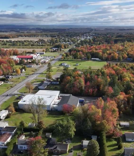 Aerial view of the Koka facility specializing in high-tech precision cabinet manufacturing and automation in Ontario