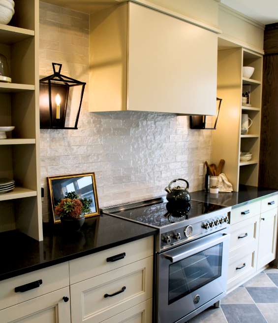Modern white kitchen cabinets crafted in our professional cabinet manufacturing facility.