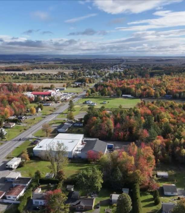Aerial view of the Koka facility specializing in high-tech precision cabinet manufacturing and automation jobs.